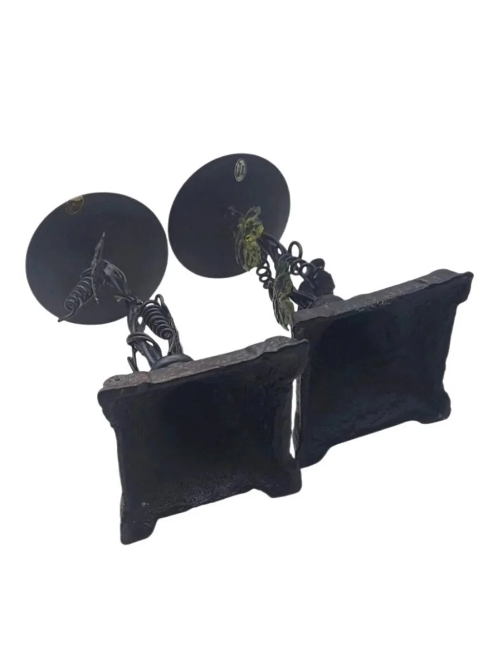 Vintage Cast Iron Metal Grape Vine Pillar Candle Holders Set Of 2 Rustic Decor